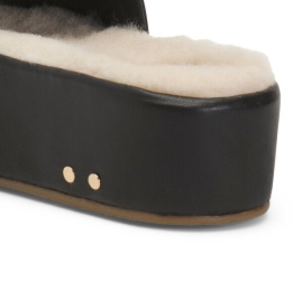 NEW BEEK Leather Pelican Shearling Platform Slides for women  259 7T4 - Picture 4 of 4